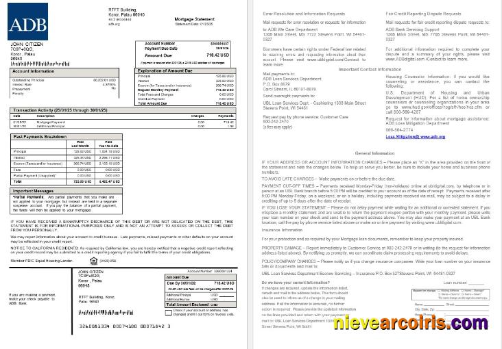 Palau ADB mortgage statement